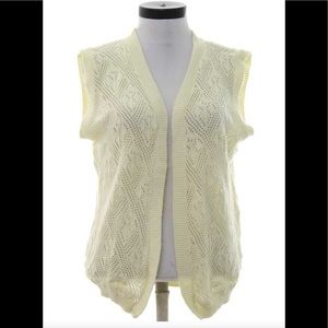 VINTAGE SWEATER VEST OPEN KNIT IVORY OPEN FRONT GRANDMA CORE COTTAGE CORE M/L